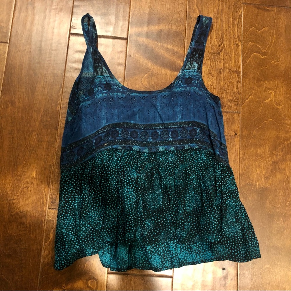 Ecote Mixed Print Blue Tank